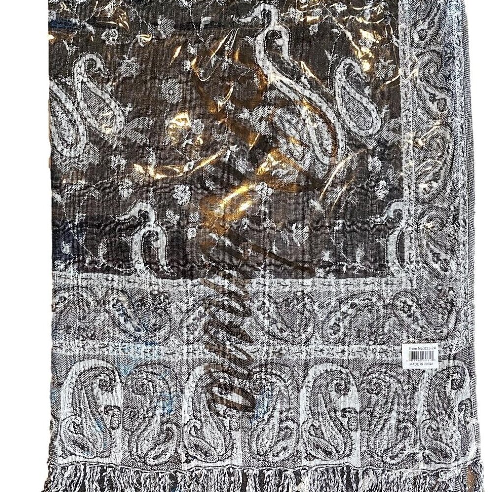 Pashmina Silk Scarf - New in packaging. Black and Silver / Inventory Reduction